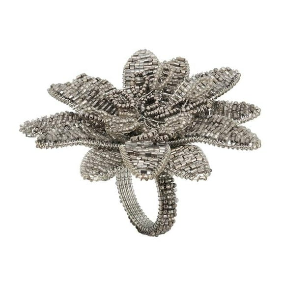 Saro Lifestyle Beaded Flower Napkin Ring (Set of 4)