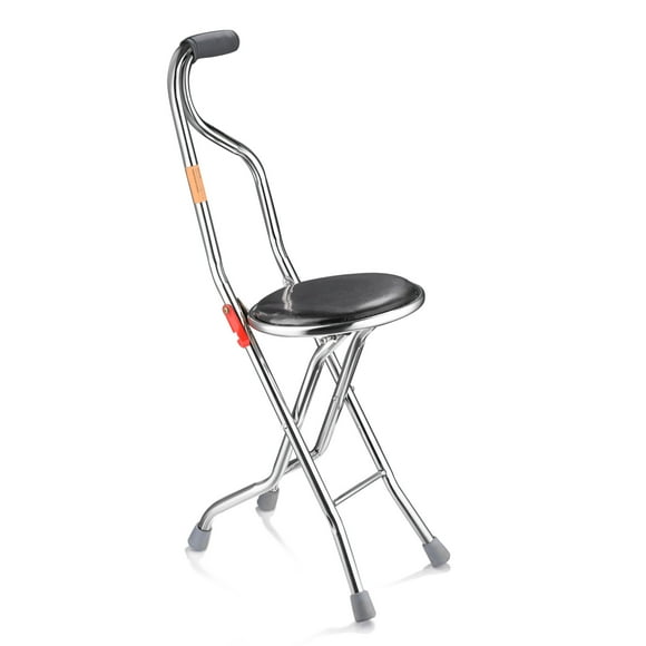 Yescom Medical Portable Folding Walking Stick with Seat Four Legged Travel Hiking Cane Chair Stool Eldely Care Aid