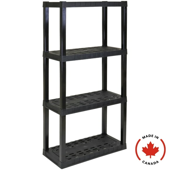 Hyper Tough Plastic Shelves Garage Storage Shelf Made In Canada 4-Tier 57"H x 14"D x 30"W Black-400 lbs Total Capacity