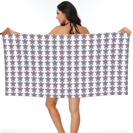 ZNDUO Beach Towel, Patriotic Red White Stars Pattern Oversized Quick Dry Bath Towel - 27.5"x55"