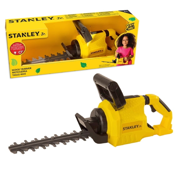 Cortadora de setos de juguete roja con caja de herramientas Stanley Jr. Funciona con pilas