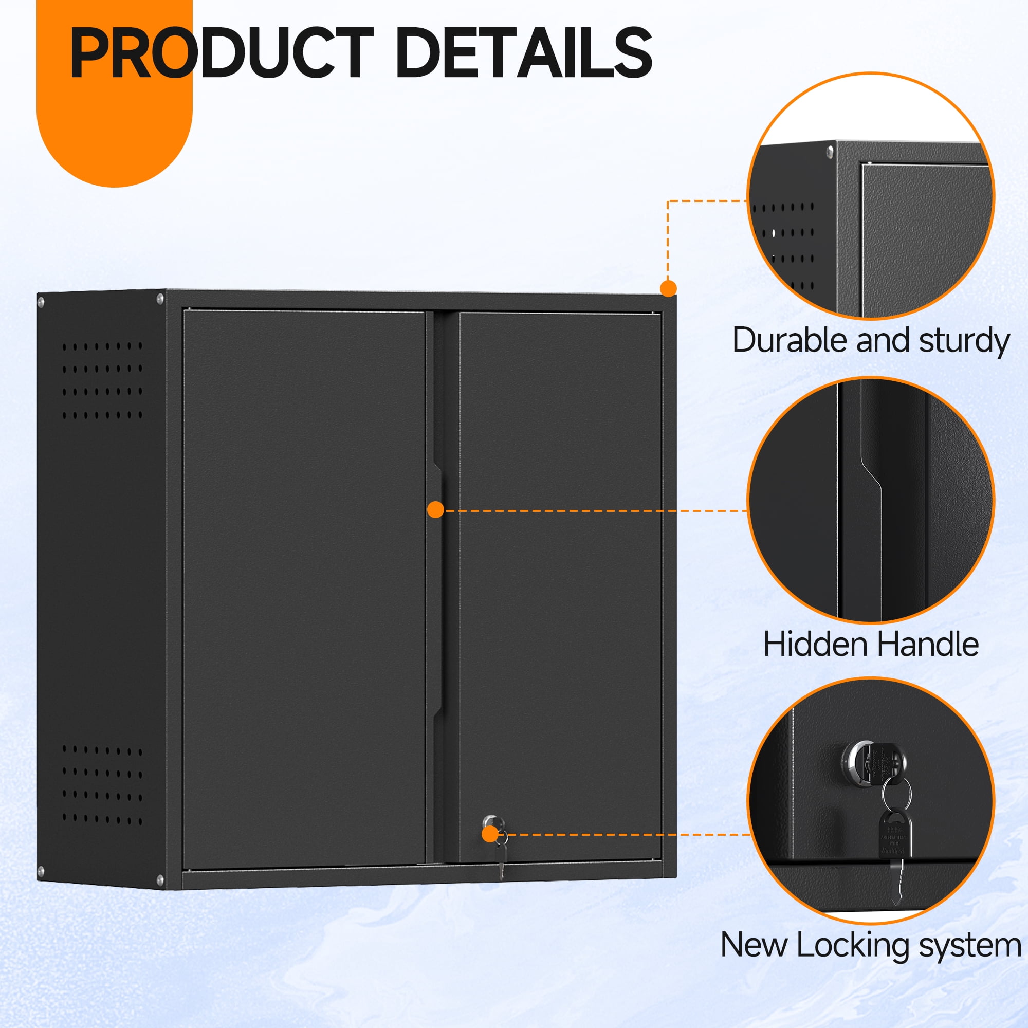 Topass Metal Wall Cabinet with Lock，Garage Storage Cabinet, Wall-Mounted Utility Cabinet with Adjustable Shelf & Locking Doors for Workshop, Laundry Room, or Home Office – Easy Assembly, Black
