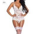 thumbnail image 1 of Body de malla de encaje para mujer Ropa de dormir sexy Ropa interior de tanga con espalda en T, Blanco, S Speravity XX000059-03, 1 of 7