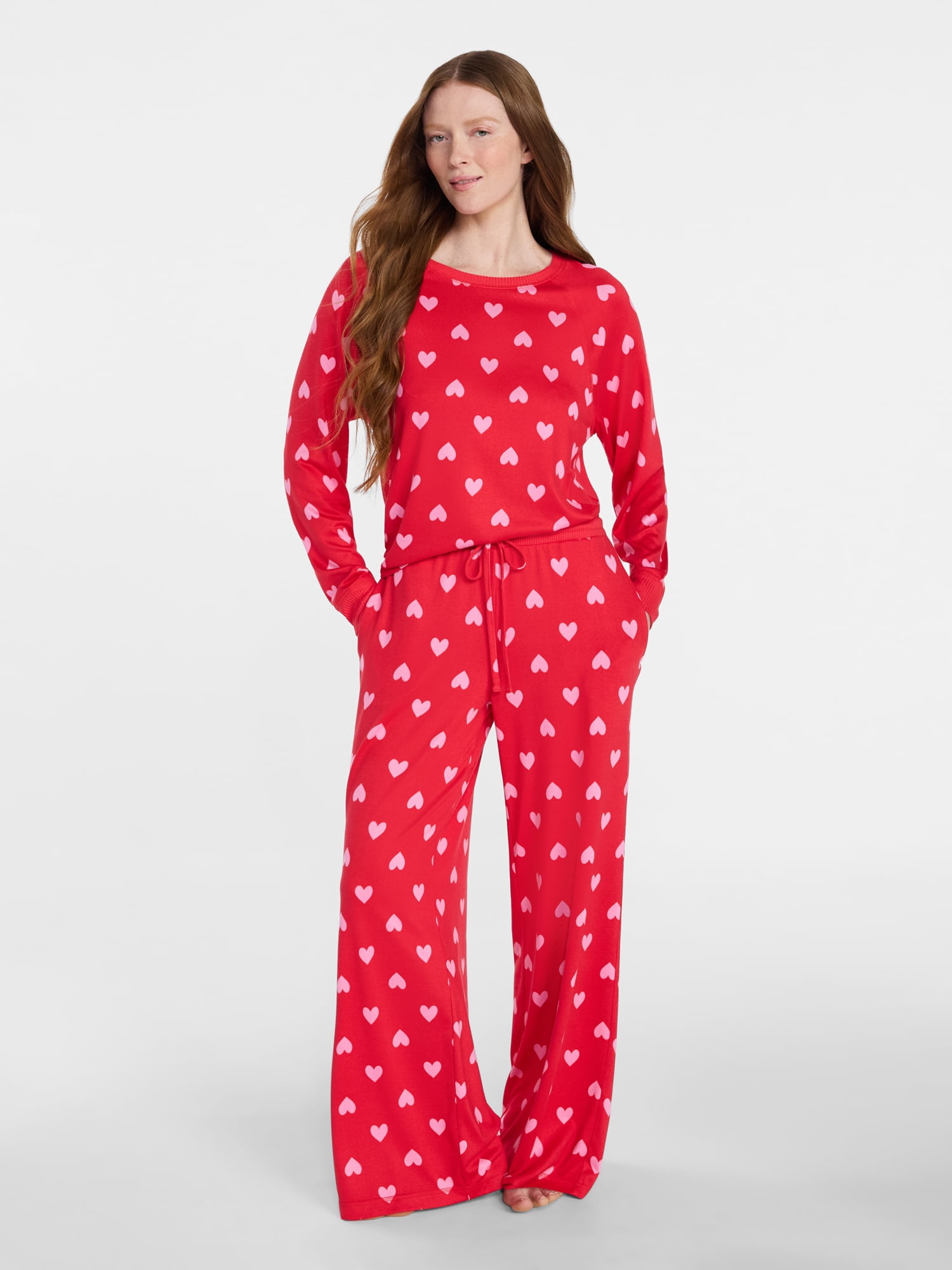 Joyspun Women's Cozy Lounge Collection Hacci Knit Long Sleeve Sleep Top, Sizes XS to 3X
