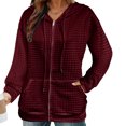 thumbnail image 4 of ALLLIST Hoodies for Women Zip up Long Sleeve Waffle Knit Sweatshirts Plain Comfortable Red Loose Coat Ladies Sweatshirt, 4 of 6