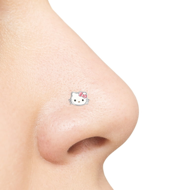 Sanrio Hello Kitty Womens 20G Nose Ring Bone Stud Stainless Steel Nose Stud 20 Gauge Face Officially Licensed