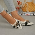 thumbnail image 4 of Samdudou Dress Shoes for Women Closed Toe Pointed Front Slingback Flats Canvas Texture Elegant Botanical Embroidery Chunky Chain Link Hardware Office Evening Party Shoes, 4 of 7