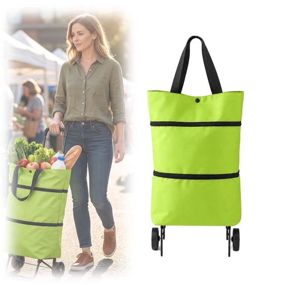 shopping bag with wheels, 2-in-1 Waterproof Grocery Bag Hand Truck, Collapsible Rolling Tote for Shopping, Laundry & Travel, 33 lbs Capacity(Green)