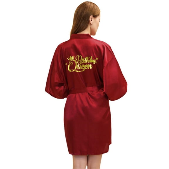 LYMAYTER Women Short Sleeve Robe Summer Lightweight Silk Bathrobe for S-2XL Foil Letter Party Robes