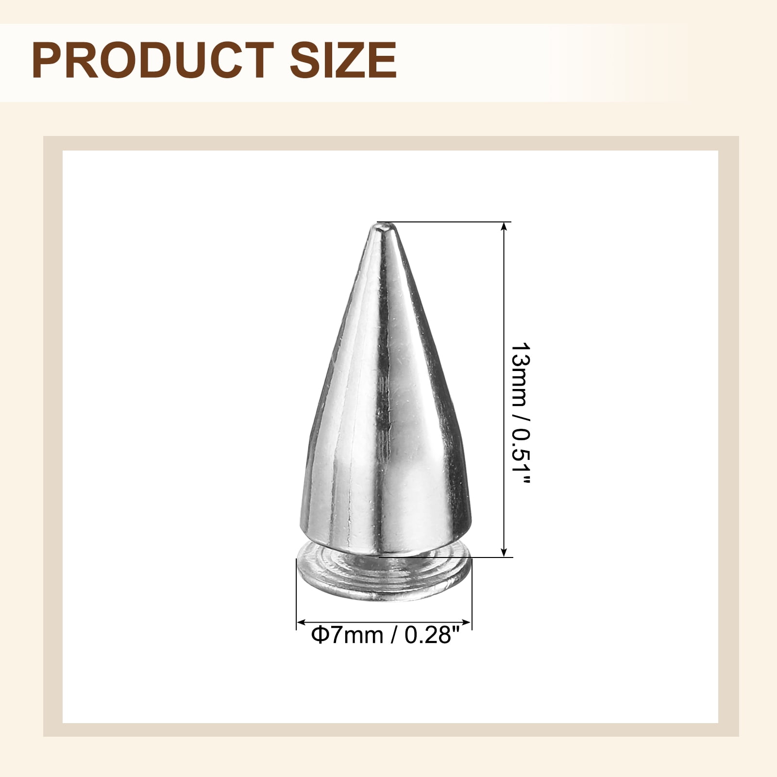 Uxcell 200 Sets Spikes and Studs, 7 x 13mm Cone Spikes Screw Back Studs Rivets, Cone Punk Spikes Rivet for Clothing Belts Bags DIY Leather Crafts, Silver