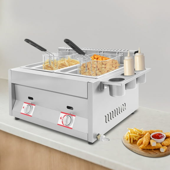 12L 3.17Gal Dual Tank Gas Fryer 430SS Commercial Deep Fryer