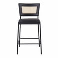 thumbnail image 2 of Rattan Tania Contemporary Counter Stool In Black Metal, Black Faux Leather, And Rattan Back - Set Of 2, 2 of 7