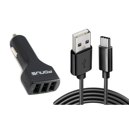 36W Car Charger for iPhone 15/Pro/Max/Plus - 3-Port USB 4.8A Type-C Cable 6ft Power