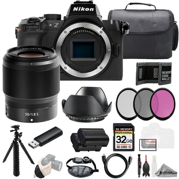 Nikon Z50 II   Z 50mm f/1.8 S Lens  32GB   Ext Bat  3 PC Filter- Kit (International Version)