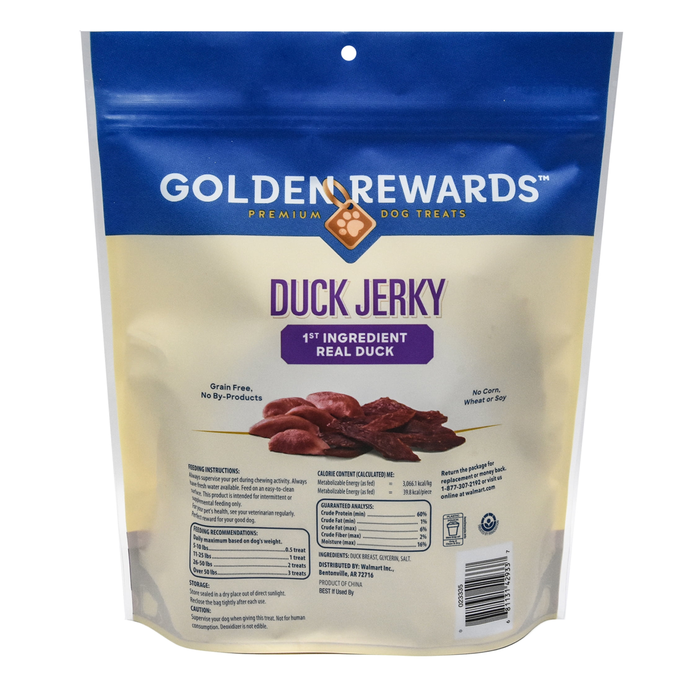 (4 pack) Golden Rewards Duck Flavor Premium Dry Jerky Treats for All Dogs, 32 oz