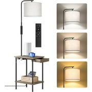 Floor Lamp with Table, End Table with Lamp Attached for Bedroom, Type C Charging Port, AC Outlet, Side Table with Lamp for Living Room, Nightstand with Drawer, Dimmer & 4 Color Temperature