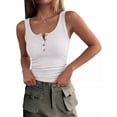 thumbnail image 2 of ANRABESS Women Ribbed Tank Tops Slim Fit Henley Shirts Sleeveless V Neck Button Down Blouse Casual Summer Basic Tees Tops White XS, 2 of 12