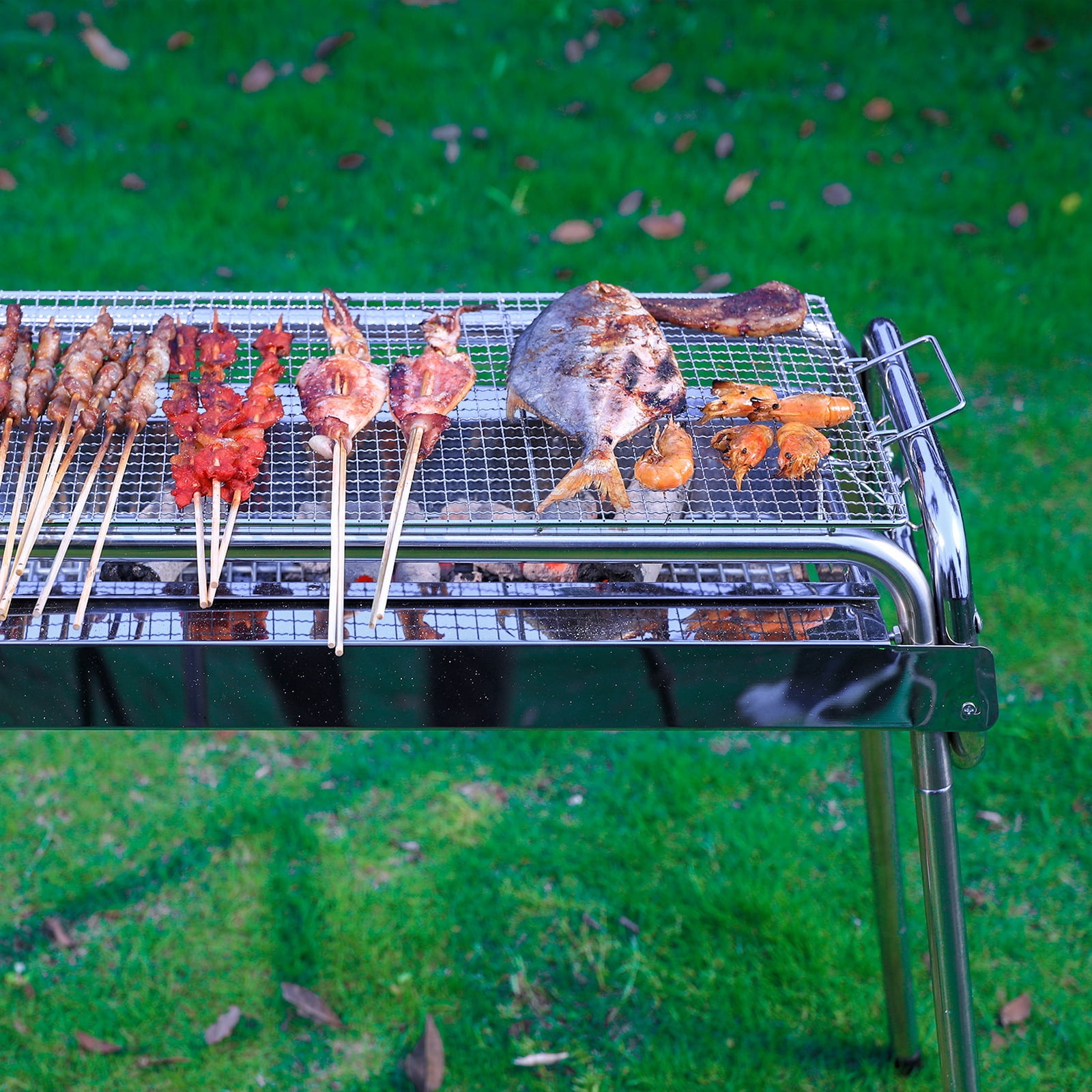 Uten 27" Portable Foldable Charcoal Grill, Stainless Steel BBQ Grill for Outdoor, Patio, Backyard, Camping, Silver