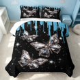thumbnail image 2 of Erosebridal Chic Butterfly Quilt Full, Kawaii Animal Full Bedspread Sets, Black Reversible, Blue Silver, 3 Pieces (1 Coverlet and 2 Pillowcases), 2 of 7
