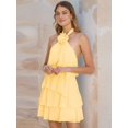 thumbnail image 5 of Women's Floral Backless Mini Halter Neck Applique Layered Ruffled Hem Dress for Party Yellow L, 5 of 9