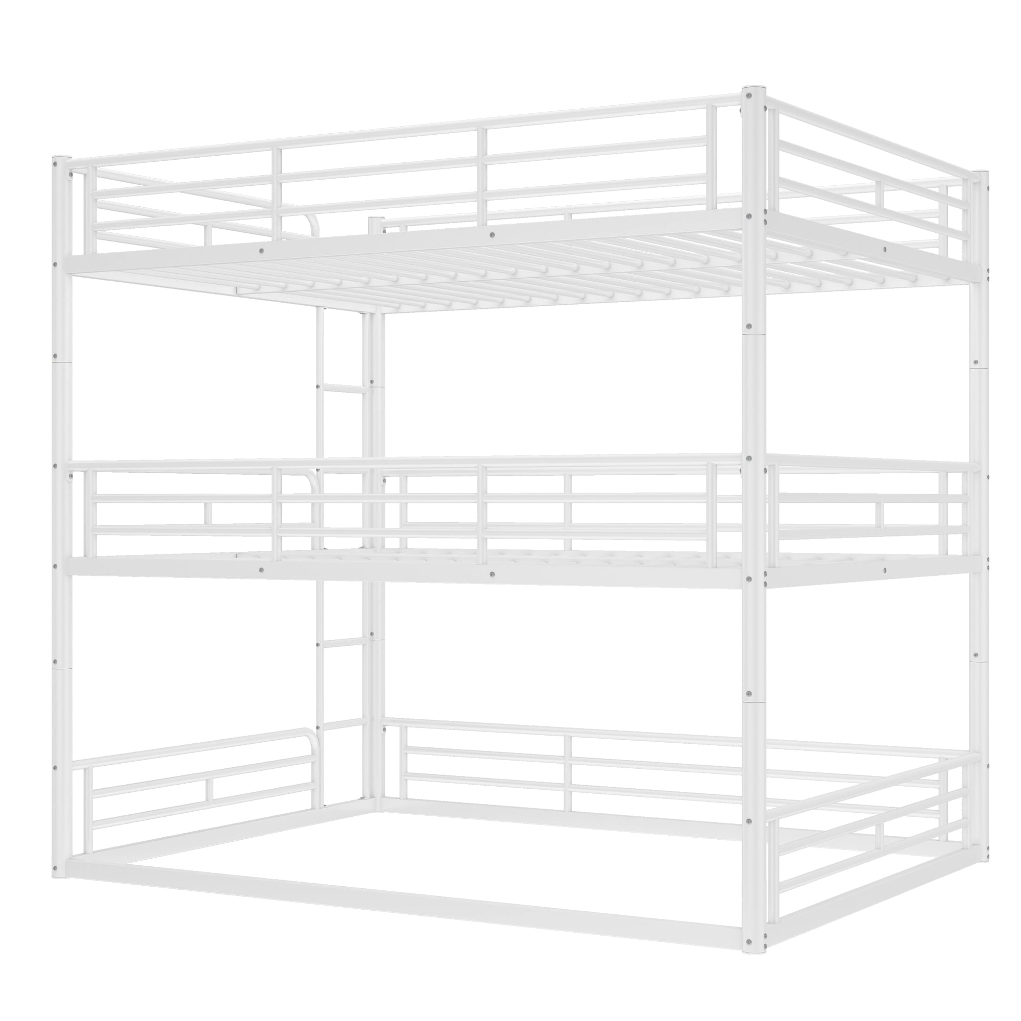 Leumius Queen over Queen over Queen Bunk Bed,Metal Triple Bunk Bed for 3 Kids/Teens,Heavy Duty Triple Bed with Guardrail and Ladder,Separates Into 3 Queen Beds,White