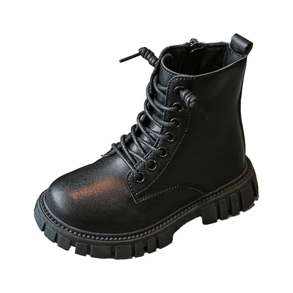 Toddler Booties Kids Leather Upper Single Boots Soft Sole Short Boots British Style Kids Boots Ankle Boots For Girls Black 3.5 Y-4 Y