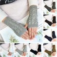 thumbnail image 5 of vnanda Soft Gloves Winter Gloves 1 Pair Crochet Knitting Mittens for Women Warm Half Fingers Solid Color Elastic Anti-slip Gloves with Twist Pattern Unisex, 5 of 8