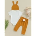 thumbnail image 4 of Bagilaanoe 3pcs Newborn Baby Boy Easter Outfits Pants Set Short Sleeve Romper Tops + Leggings + Hat 3M 6M 12M Infant Casual Clothes, 4 of 9