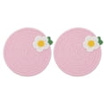thumbnail image 1 of 2Pcs Manteles Individuales Redondos Trenzados, 7.1" Manteles Tejidos para Mesa de Cocina con Flores para Decoración de Granja (Rosa), 1 of 7