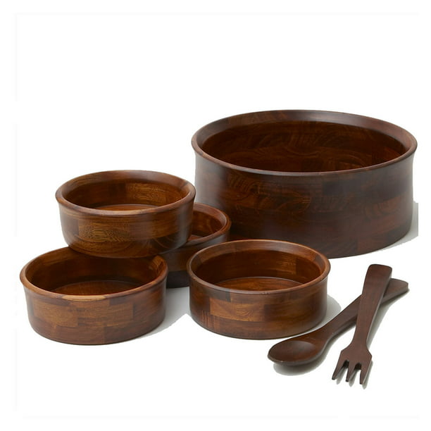 7 Piece Wood Salad Bowl Set By Woodard, How To Clean Wooden Salad Bowls