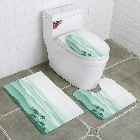 GOHAO Mountains Palm Tree in Fog 3 Piece Bathroom Rugs Set Bath Rug Contour Mat and Toilet Lid Cover