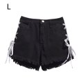 thumbnail image 1 of Pantalones cortos de mezclilla para mujer Pantalones cortos sueltos de Jean para niña Pantalones ajustados de cintura alta, Negro, L kenally AP001242-07B, 1 of 7