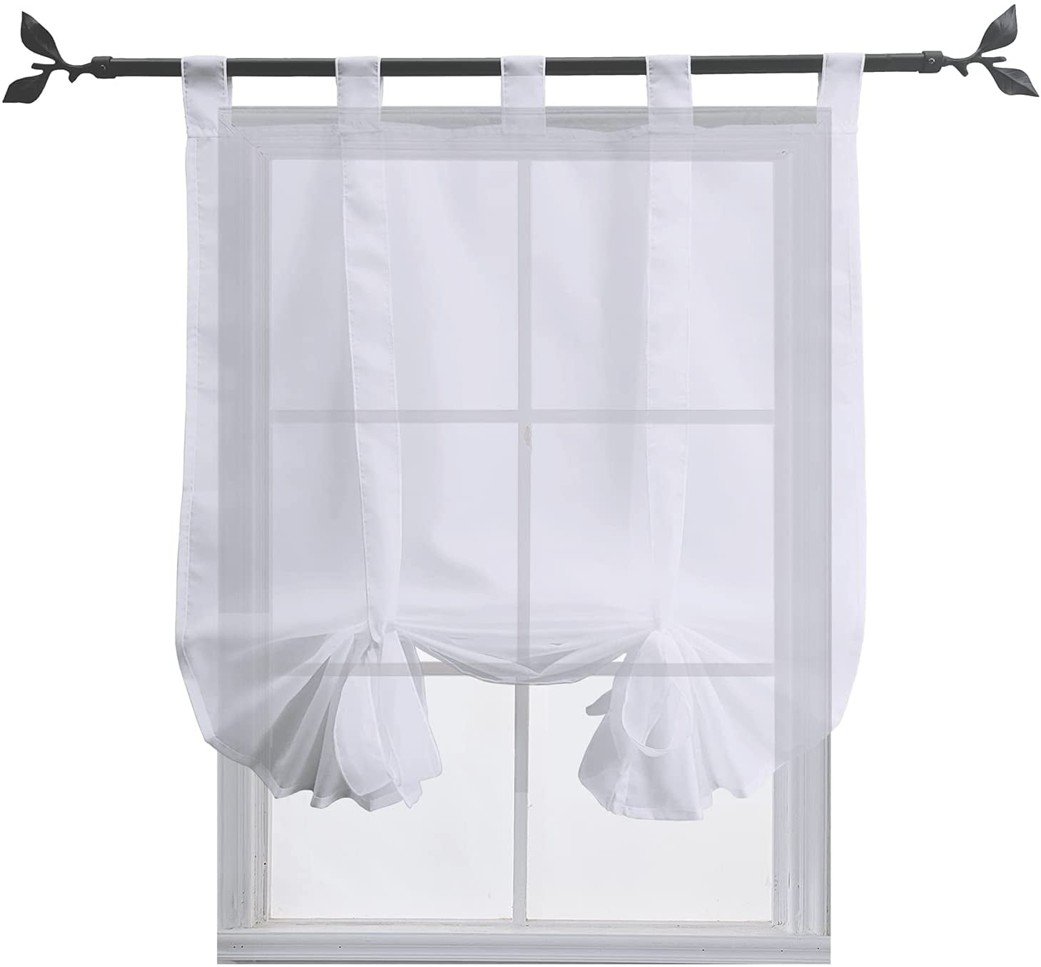 White ZebraSmile Adorable Bowknot Tie Up Roman Curtain Lifable Voile Tab Top Balloon Curtain Semi Sheer Kitchen Balloon Window Curtain 39 x 55 Inch 