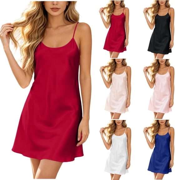 Bovxnpu Womens Nightgowns Sleepshirts Nightshirts Pajama Dress Spaghetti Strap Loose Loungewear Dress Sleepwear