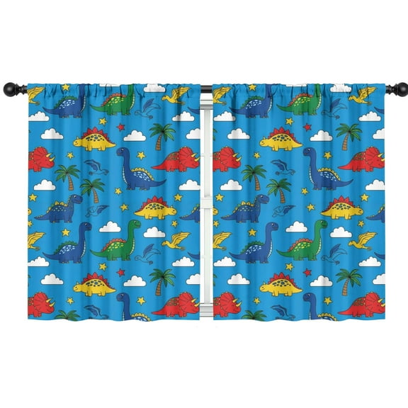 Blackout Kids Curtains,Blue Cartoon Dinosaurs Clouds Stars Pattern Childrens Insulated Curtains Set Of 2,Bedroom Essentials,Toddler Room Decor 42"x54"