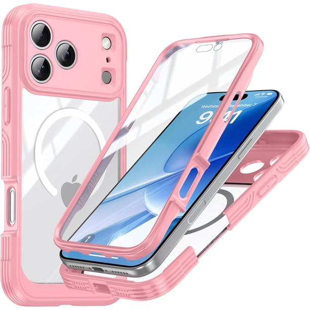 Estuche magnético diseñado para iPhone 17 Pro de 6.3 pulgadas, de grado militar, resistente, de 360 grados, con protector de pantalla incorporado, resistente, con cubierta transparente MagSafe