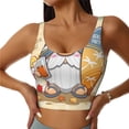 thumbnail image 2 of Haiem Hello Summer Cute Gnome Pattern Womens Sports Bra - U Neck Padded Low Impact Yoga Bra Workout Crop Top Gym Moisture-Wicking Workout Vest -, 2 of 9