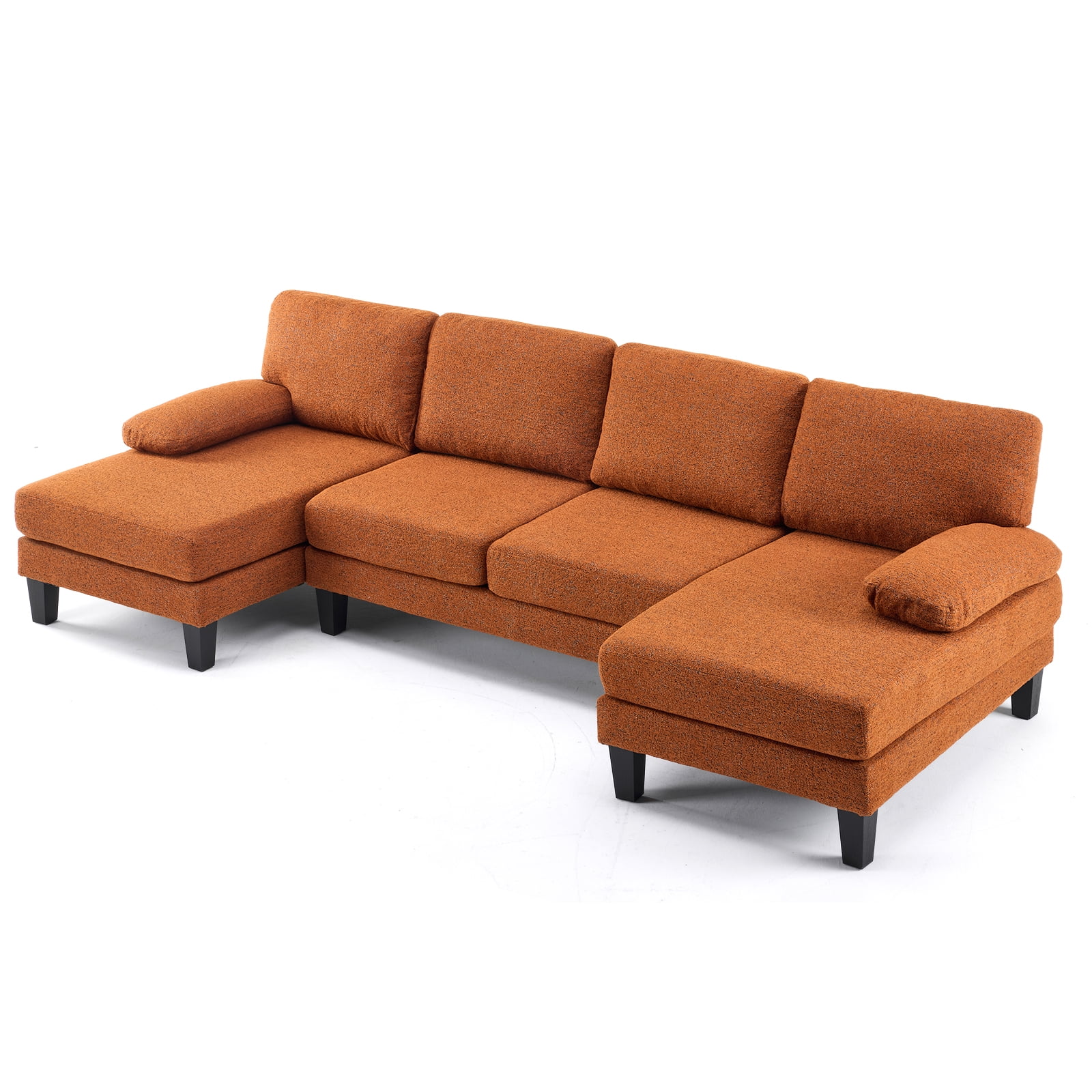U-Shaped Convertible Sectional Sofa with 2 Chaise Lounges, 4-Seater Modular Couch with Removable & Washable Chenille Covers, L-Shaped Couches for Living Room Apartment, Heavy Duty Plastic Legs