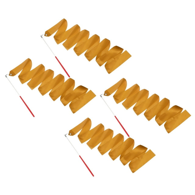 Uxcell 4 Pcs Dance Ribbons, 78.7 Inch Gymnastics Ribbon Streamers with Red Wand for Gymnastics Artistic, Dark Yellow