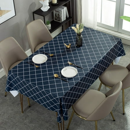 

Yipa 55 x 78 Navy Blue Checkered Tablecloth Rectangle Square - Stain Resistant Spillproof and Washable Heavy Duty Vinyl Table Cloth Cover for Kitchen and Holiday Dinner