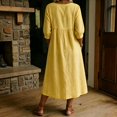 thumbnail image 6 of Summer V Neck Midi Dress for Women 3/4 Sleeve Solid Cotton Linen Dresses Casual Loose Beach Vacation Dresses with Pocket, XL, 6 of 6