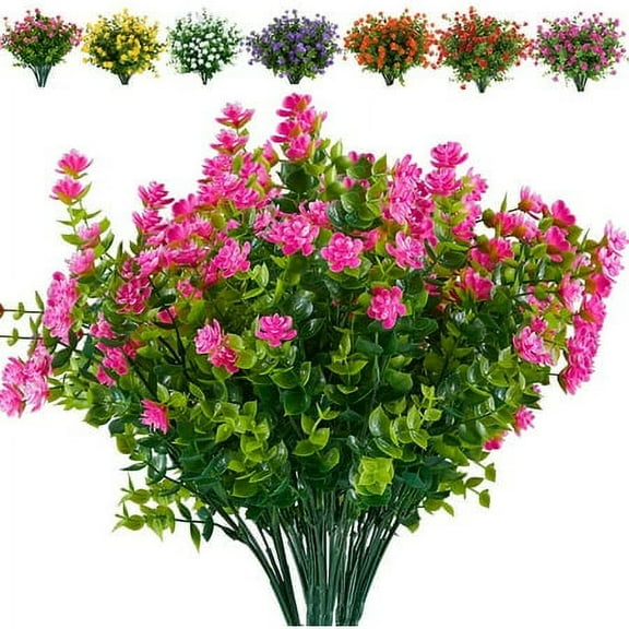Morttic 6 Bundles Artificial Flowers, Outdoor UV Resistant Fake Flowers Plastic Greenery Shrubs Plants for Floral Arrangement, Hanging Baskets, Home Garden Decor (Pink)
