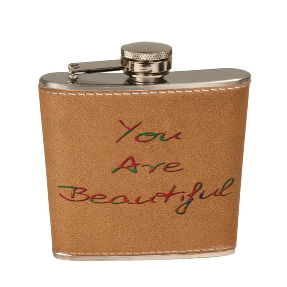 KuzmarK 6 oz. Leather Pocket Hip Liquor Flask - You Are Beautiful
