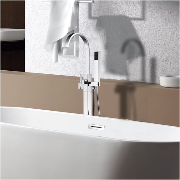 JERFIT Modern Freestanding Bathtub Faucet with Hand Shower, Chrome Finish 3.9 GPM Waterfall Tub Filler for Bathroom