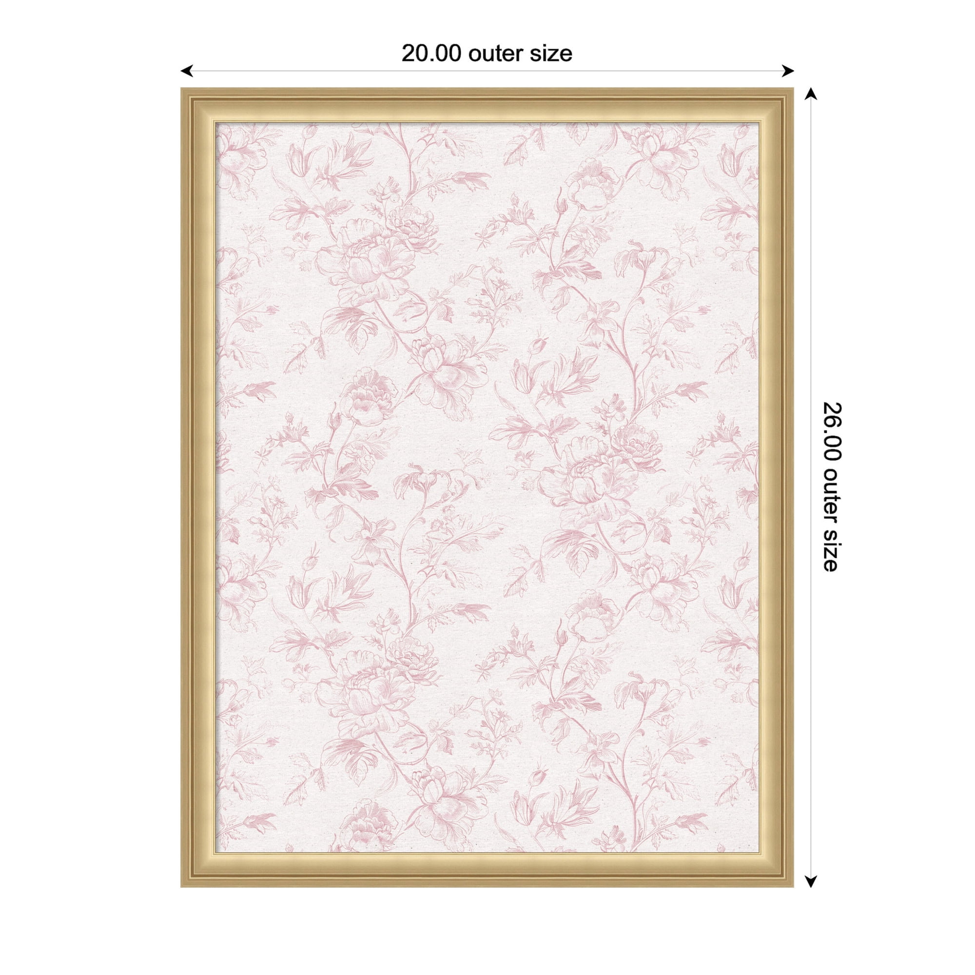Kate and Laurel Framed Fabric Pinboard 20 x 26, Pink and White Floral Toile Printed Linen Casual Transitional Bulletin Board for Use as a Vision Board or Wall Organization, Florence Gold Frame