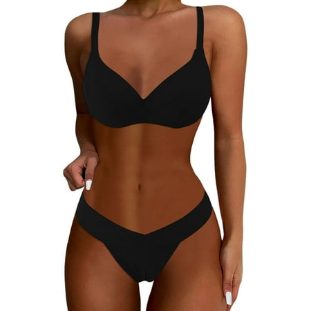 Women High Waisted Bikini Sets 2 Piece Swimsuit Solid Color Three Flower With Steel Support And Chest Pad Split Swim Suits For Women 2025 Bathing Suit Black S