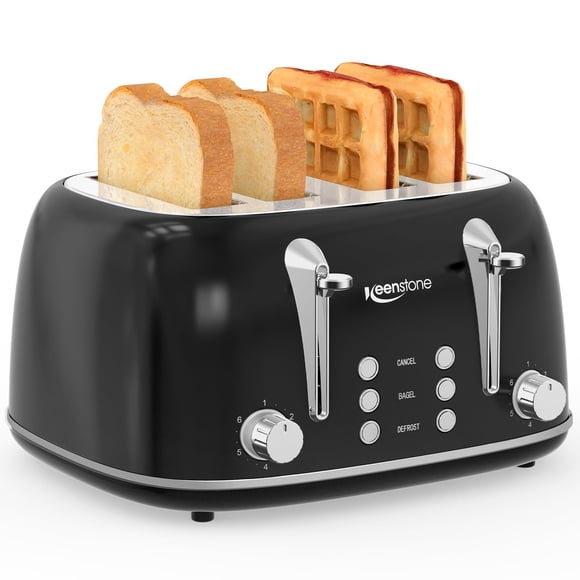 Tostadora retro Keenstone de 4 rebanadas de acero inoxidable negro