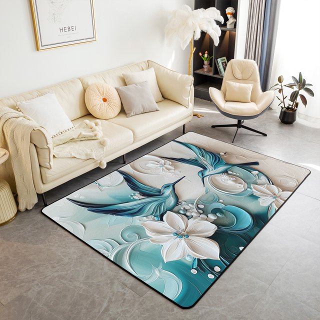 Erosebridal Blue Hummingbird Area Rugs For Living Room 3x5,Flower Bedroom Decor