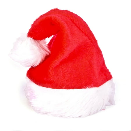 Plush Red Santa Claus Hat w White Faux Fur Trim Adult (23