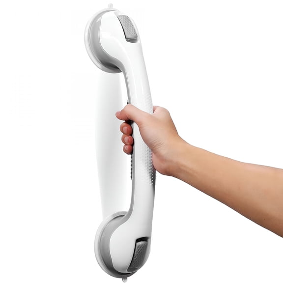 LAMIRO Bathroom Grab Bars for Bathtubs and Showers,16 Inch Shower Handle Heavy Duty Suction Cup Grab Bars for Shower Chair,Bathroom Safety Bar for Elderly (Grey 1 Pack)